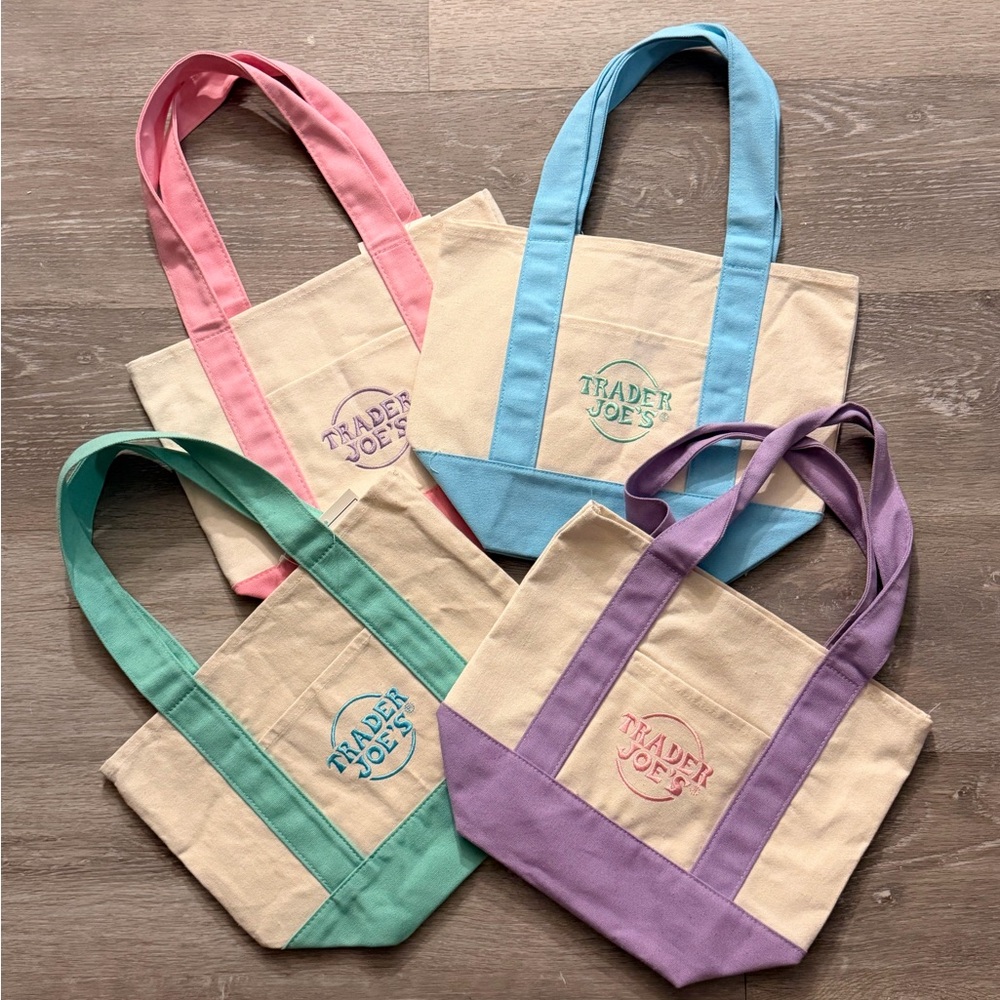Trader Joe's Canvas Tote Bag Collection - Pink, Blue, Green, Purple